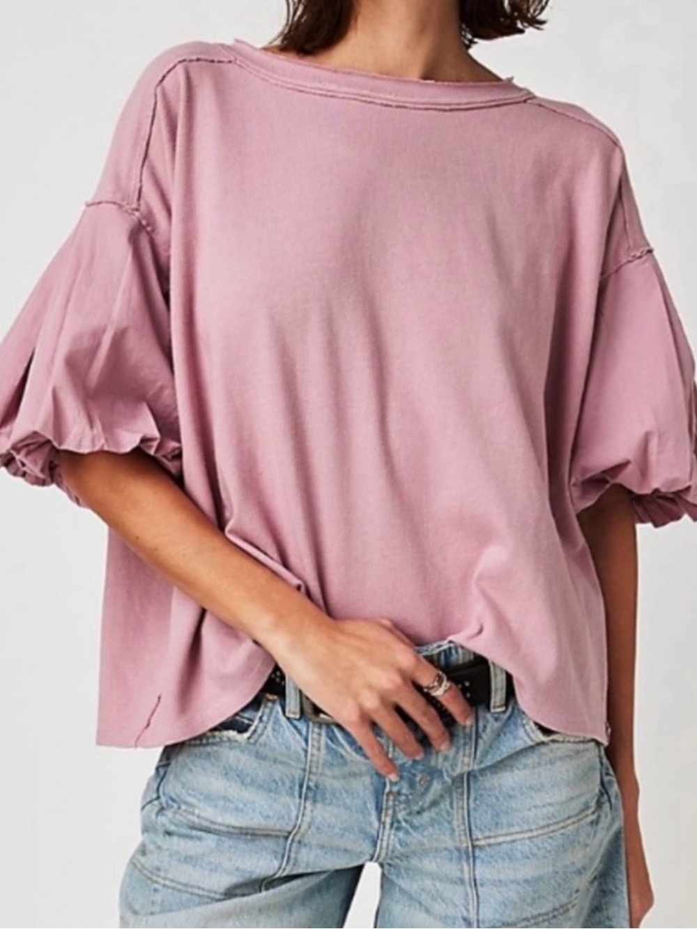We The Free Blossom Blush Puff-Sleeve Short Sleeve Oversize Tee Size L